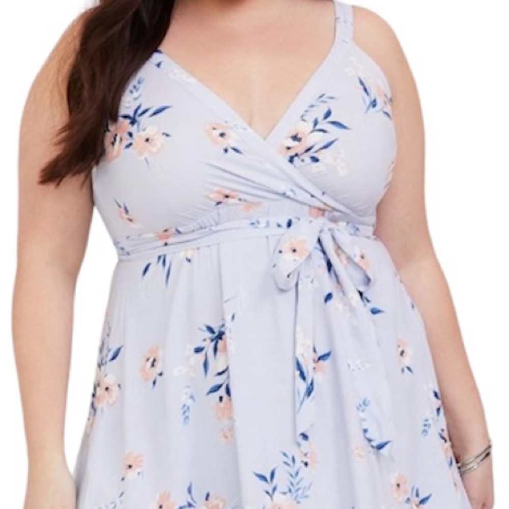 Torrid Light Blue Floral Wrap Midi Dress - Plus Size - Picture 5 of 5